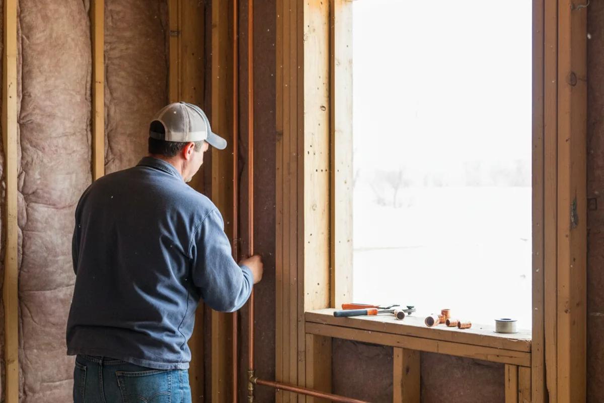 Licensed plumber running new copper supply lines in a Levasy home