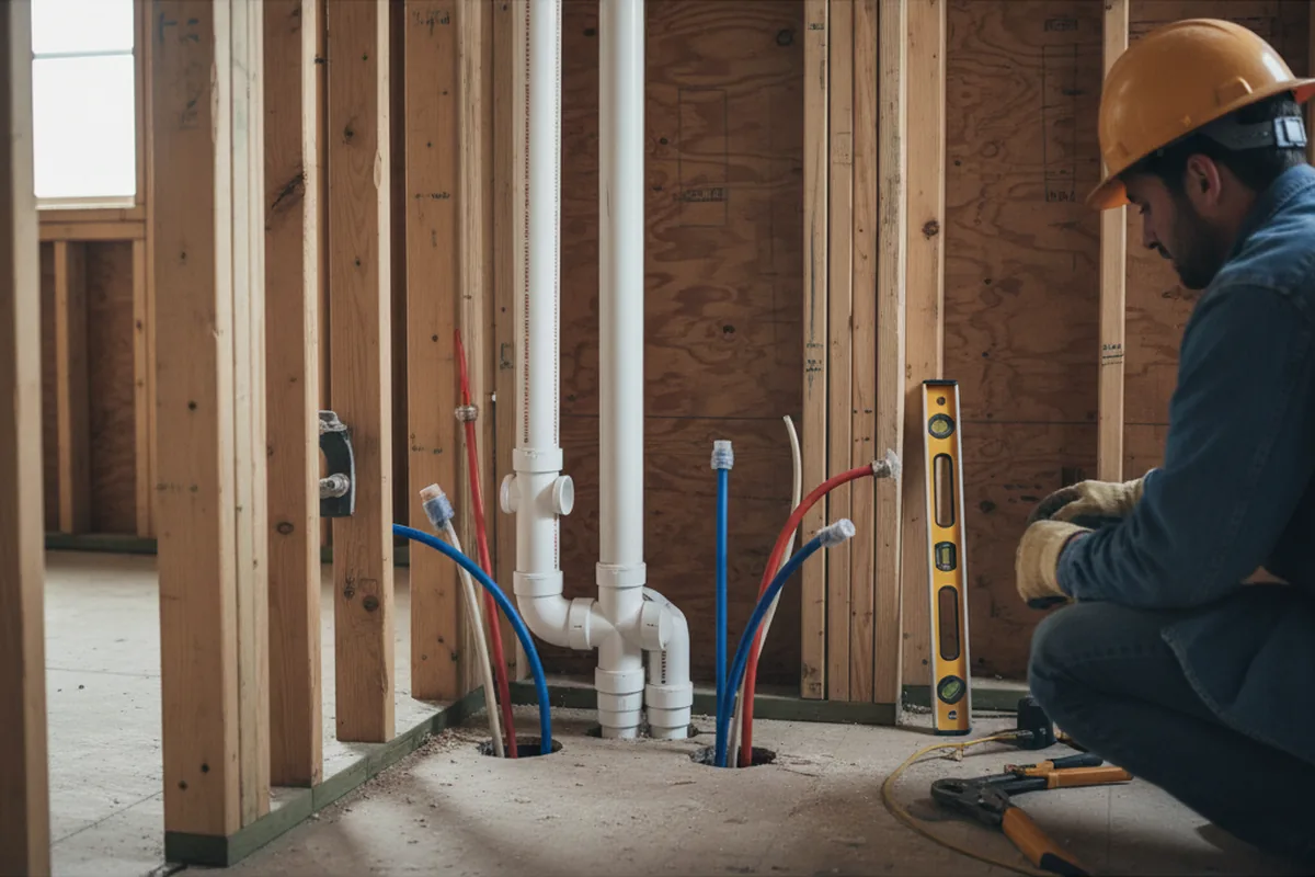 Drain and supply rough-in during Sump Pump Repair in Levasy